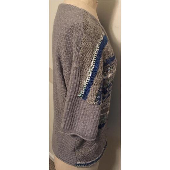 Free People Gray & Blue Fair Isle Pullover Sweater L - Picture 2 of 7